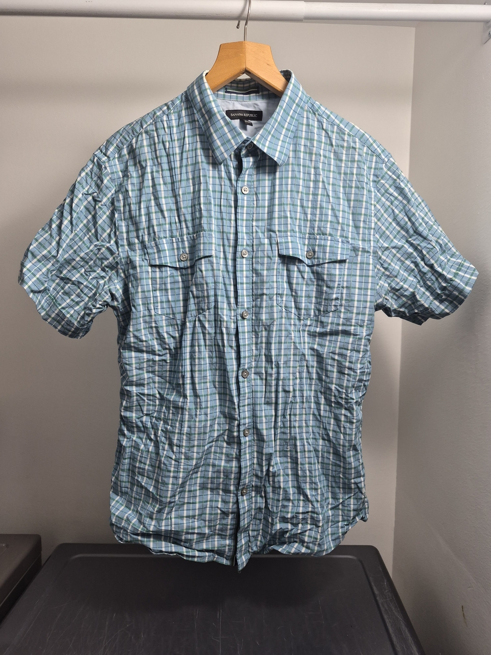 Arrow Short-Sleeve Plaid Button-Up Shirt - Light Blue